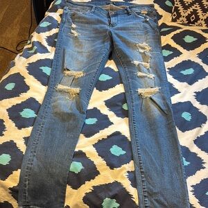 Abercrombie & Fitch Women's Distressed Blue Skinny Jeans